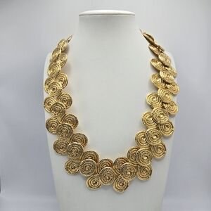 Goldtone Statement Necklace Choker Spiral Mogul Mobwife Modernist Etruscan Vtg